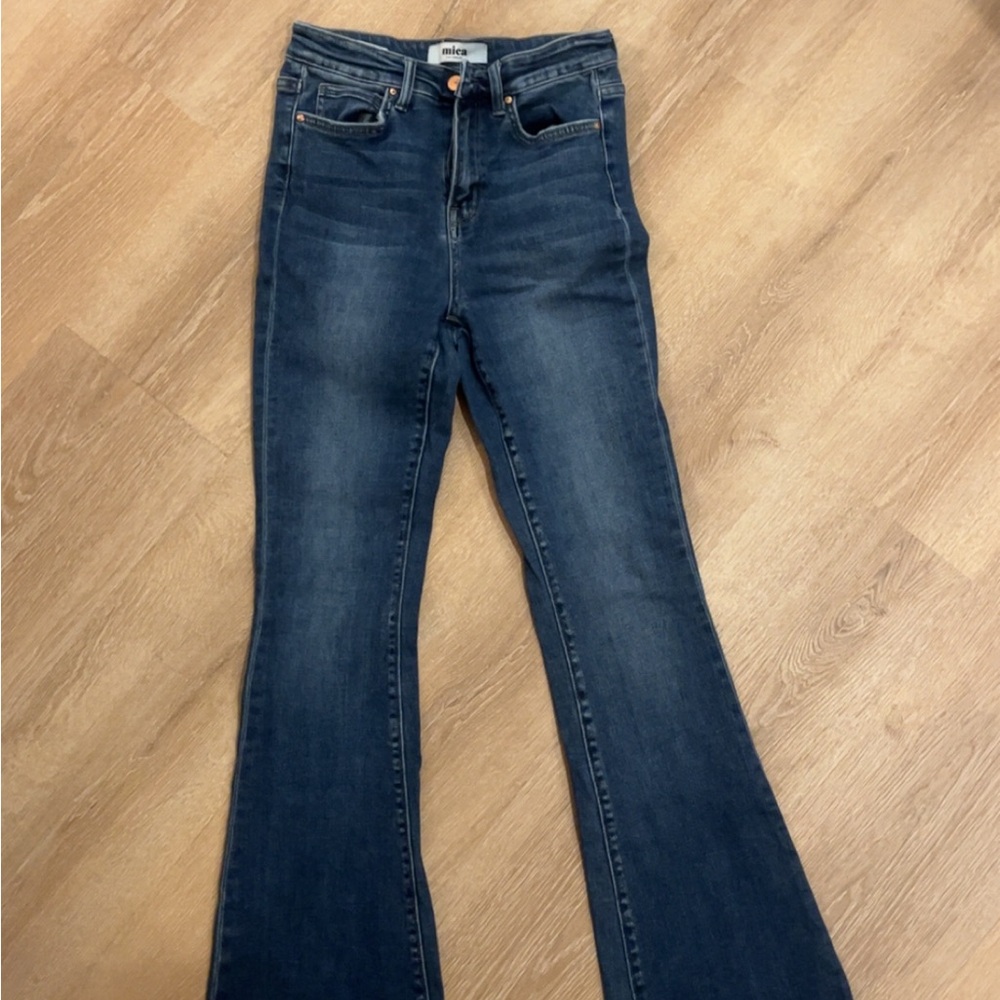 Mica Denim Blue Flare Leg Jeans. 33 1/2” inseam